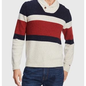 Tommy Hilfiger Men's Beige Colorblock Spokane Shawl Collar Pullover Sweater $129